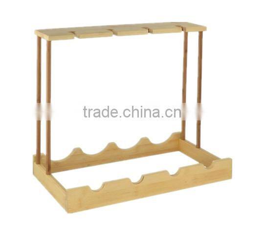 Natural Bamboo Wine Bottle and Glass Holder Kitchen Stemware