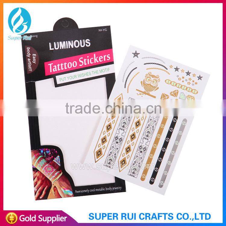 2015 Best design metallic glow in the dark body tattoo sticker