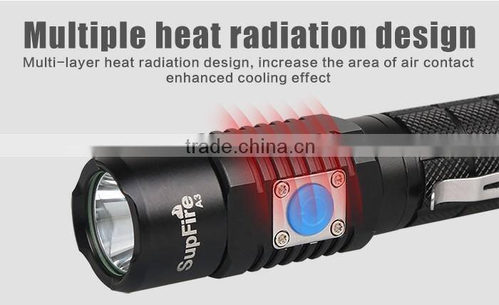 Hot sale USB LED flashlight high quality A3 torch light rechargeable battery flash light emergency tactical clip flash light