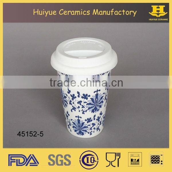 printing cup with silicon lid, porcelain cup with lid