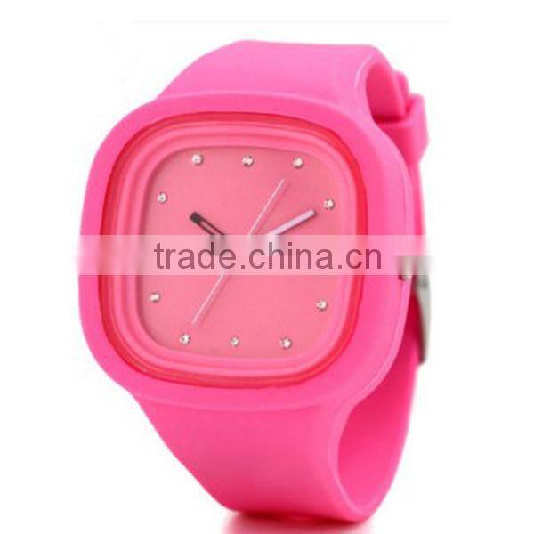Bright color fashionable square case silicone rubber watch