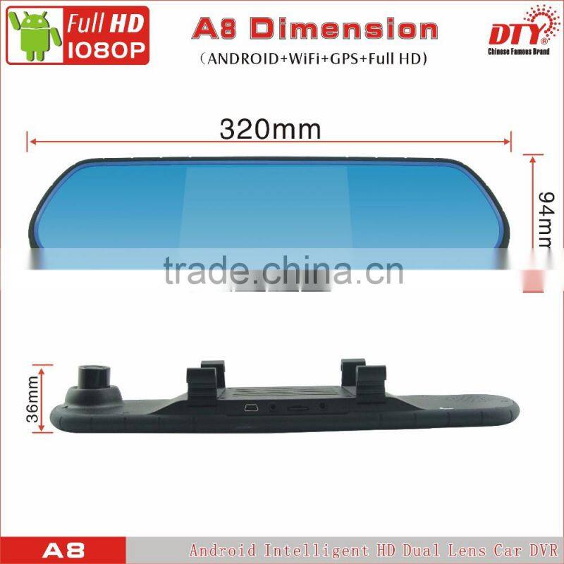 5"Android fhd 1080p car camera dvr video recorder, android rear view mirror car dvr ,GPS Car Navigation Recorder