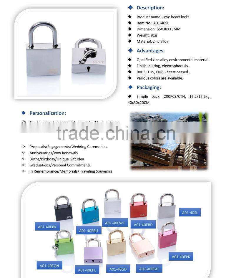 AJF New arrival TUV test passed high quality blue color square smart love lock with key