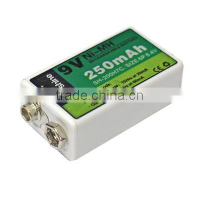 New 9V Ni-MH Rechargeable Battery 250mAh Ni-MH battery pack 9v rechargeable battery