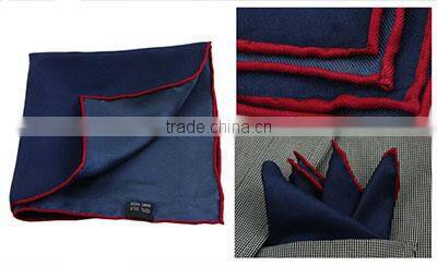 Hand made contrast color margin pocket square silk
