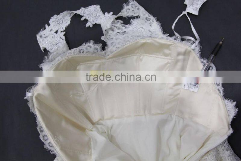 Two straps cross back L.gold/IV colored A-line 2016 wedding dress with long train