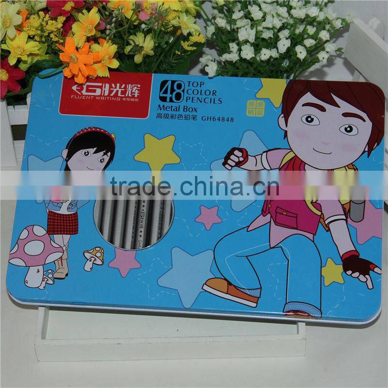 2014 new products wooden color pencil with end dip/ sliver printed color pencil /color pencil in tin box