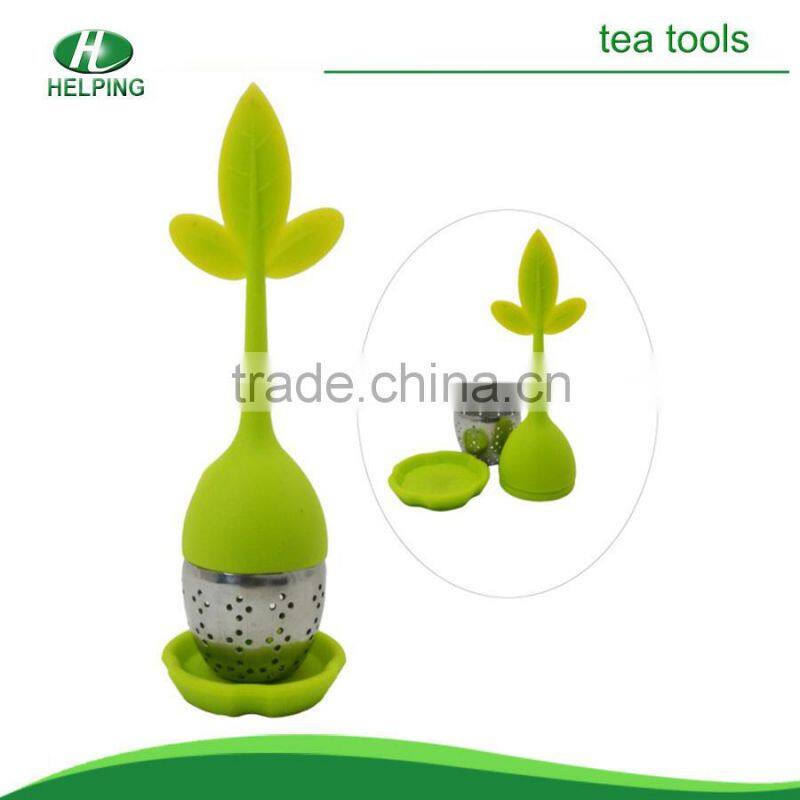 Three piece of leaves shape silicone tea infuser with stainless steel.