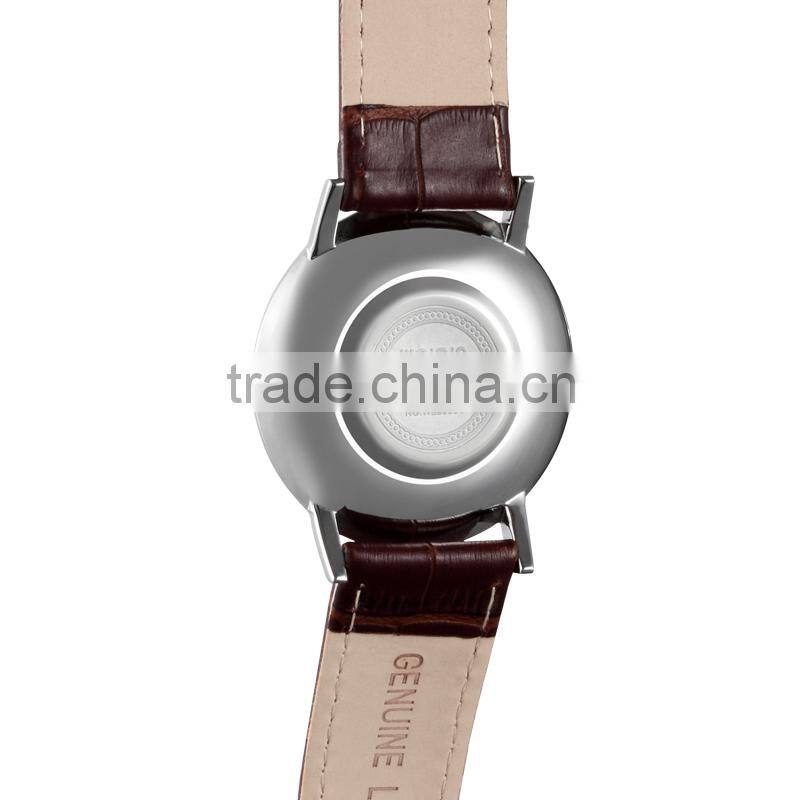 2015 latest rose golden case slim leather wrist watch for men