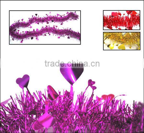 Metallic Christmas Indoor Tinsel Garland With Heart - shaped Leaves