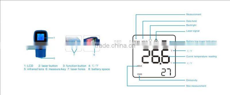 (-50-700C)High precision infrared laser Digital display thermometer gun with laser point Temperature Gun DT8700/DT8350/DT8900
