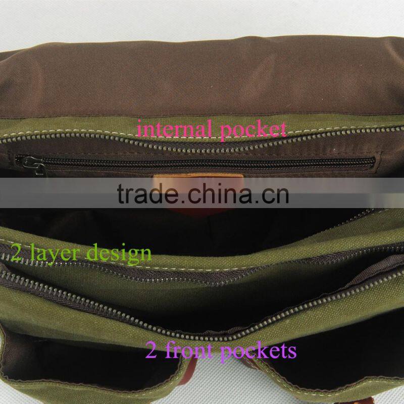 Stylish midium canvas leather field shoulder bag military explorer messenger field bag
