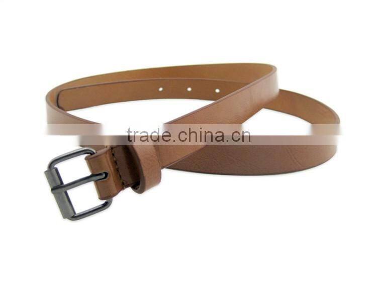 Solid Color Leather Adjustable Skinny Belt with Metal Pin Buckle