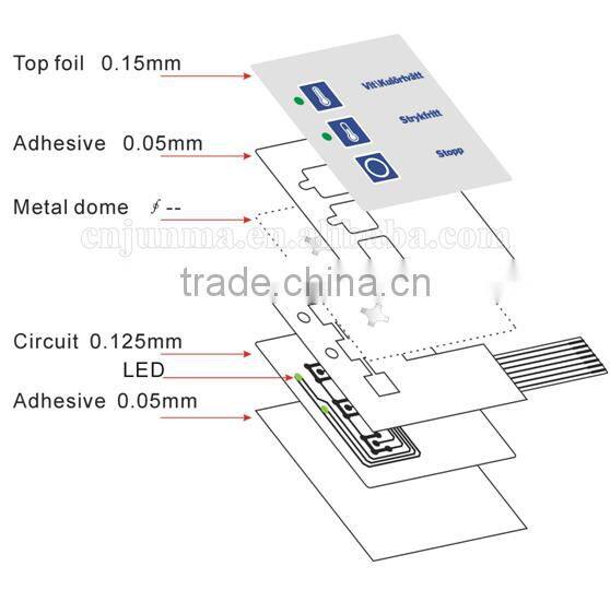 keyboard membrane switch with embossed metal domes
