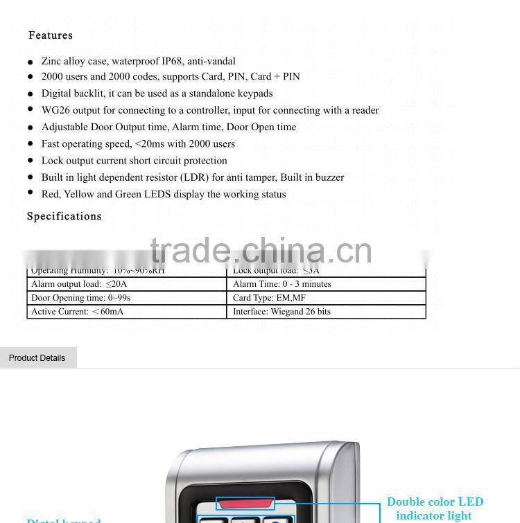 Good quality Waterproof Low Power RF Card Metal Access Control OCS-S100