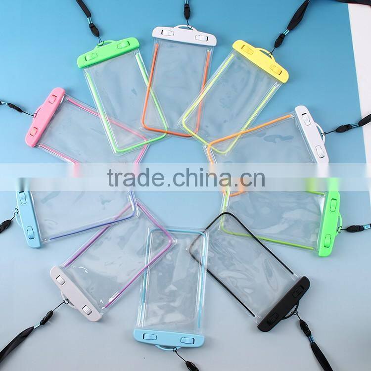 Plastic pvc waterproof bag for mobile phone with string / waterproof beach bag with zipper