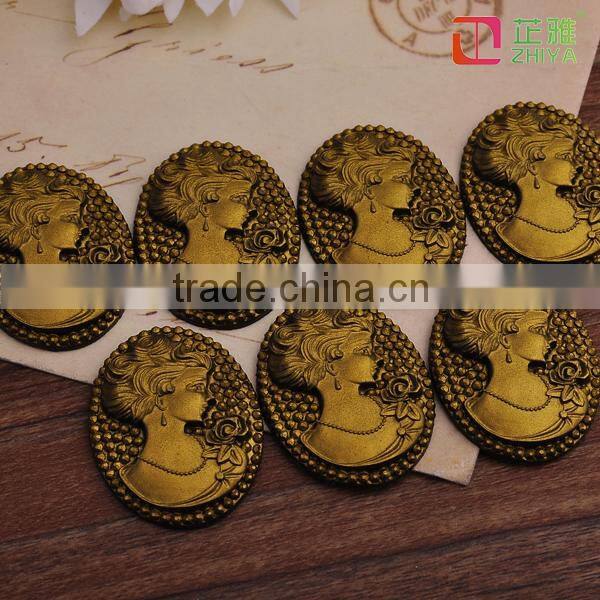 2014 cheap wholesale resin cameo, flat back beauty head resin cameo