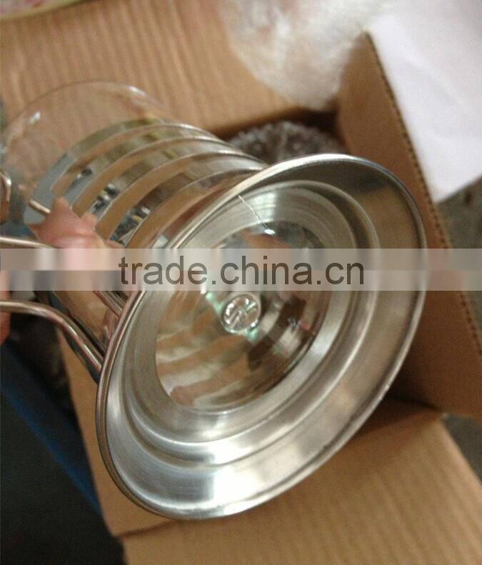 Glass cup with stainless steel handle