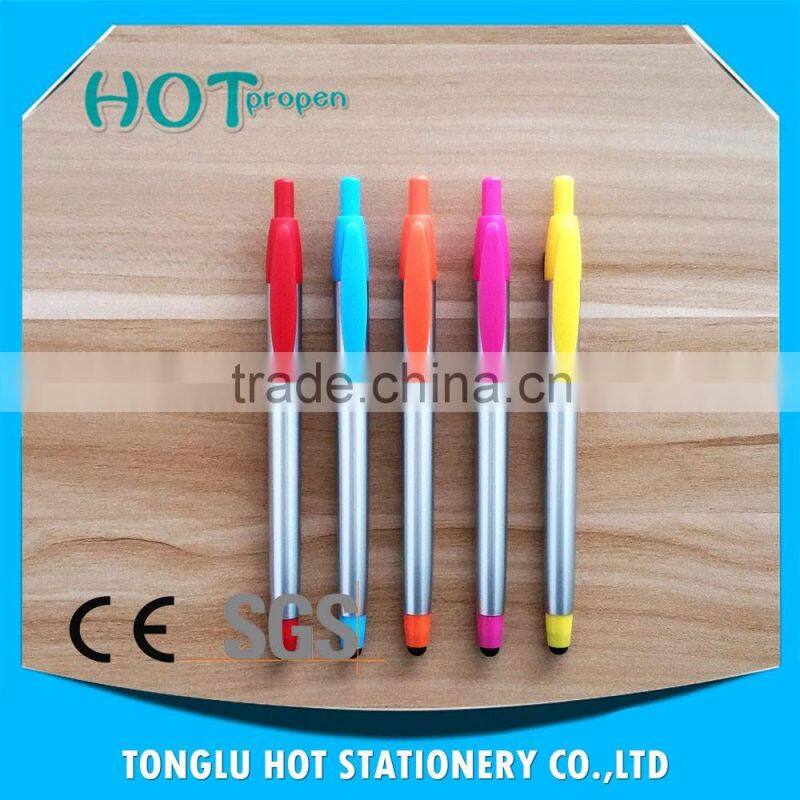 spray silver barrel click ballpen with stylus touch
