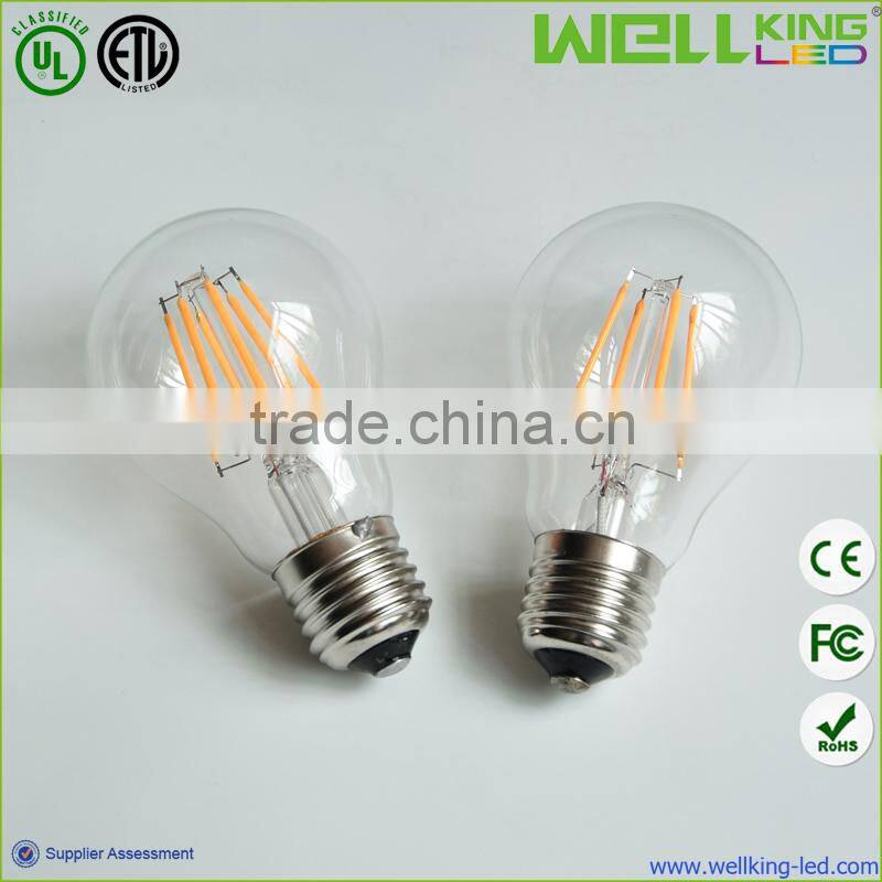 60*108mm 6W 360 Degree E27/E26 Based Dimmable Led Filament Bulb with UL DLC CE Approved