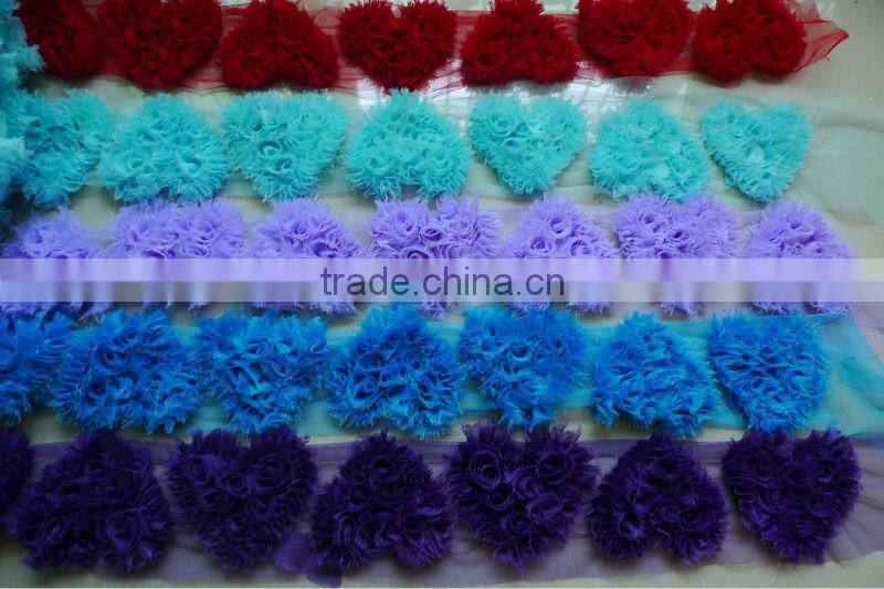 Printed heart shabby chiffon flower trim lovely flower decoration in stock