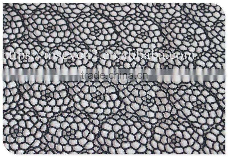 Fashion design allover polyester water soluble crochet lace fabric in black