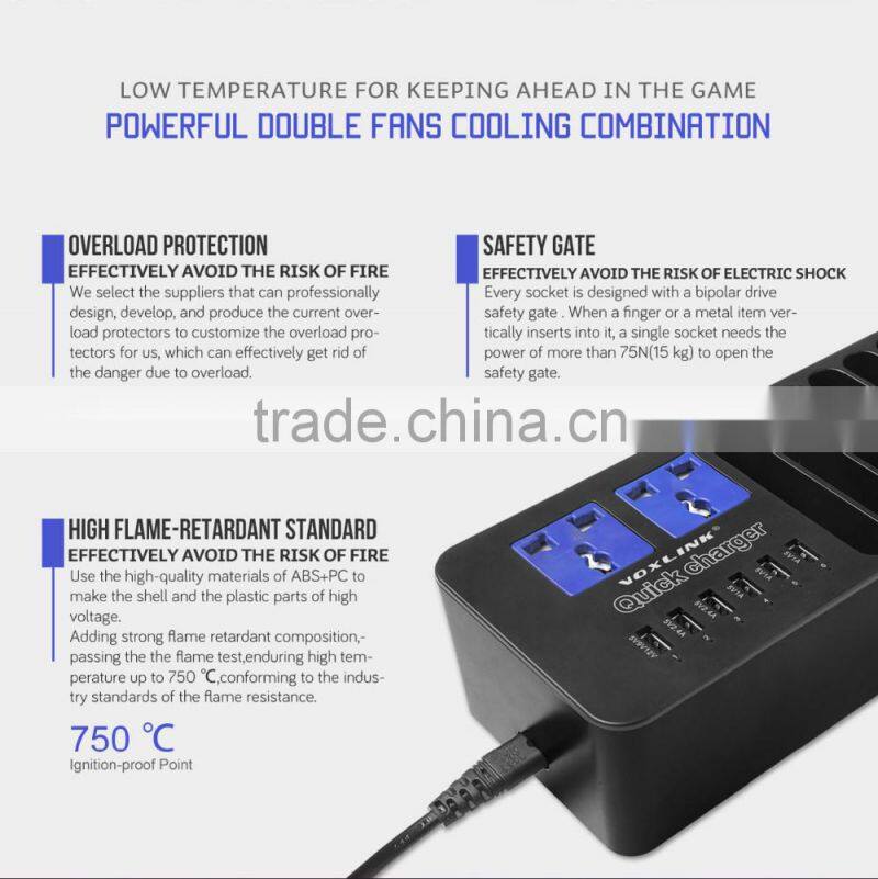 High Speed Best Selling Smart Digital Power Quick Charging Charger With 6 Ports Sundial