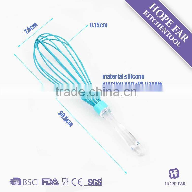 0300203 High quality 12" blue color silicone egg beater with PS handle