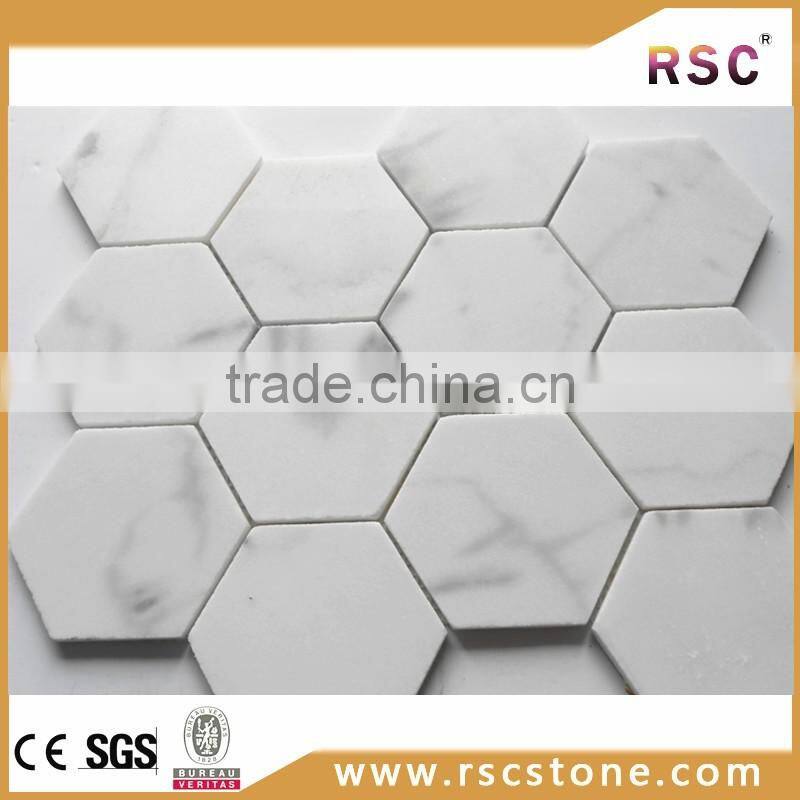 3" hexagon italy carrara white marble mosaic