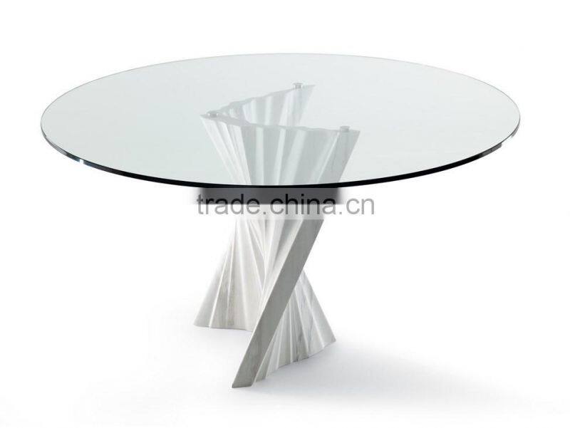 Special Design Hot Sale Plisse Travertine base Round Tempered Glass Top Dining Table On Sale