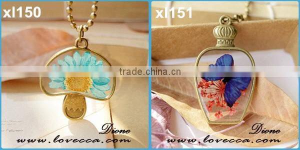 Unisex Fashion Natural Real Dried Flower Round Glass Pendant Necklace New Jewelry
