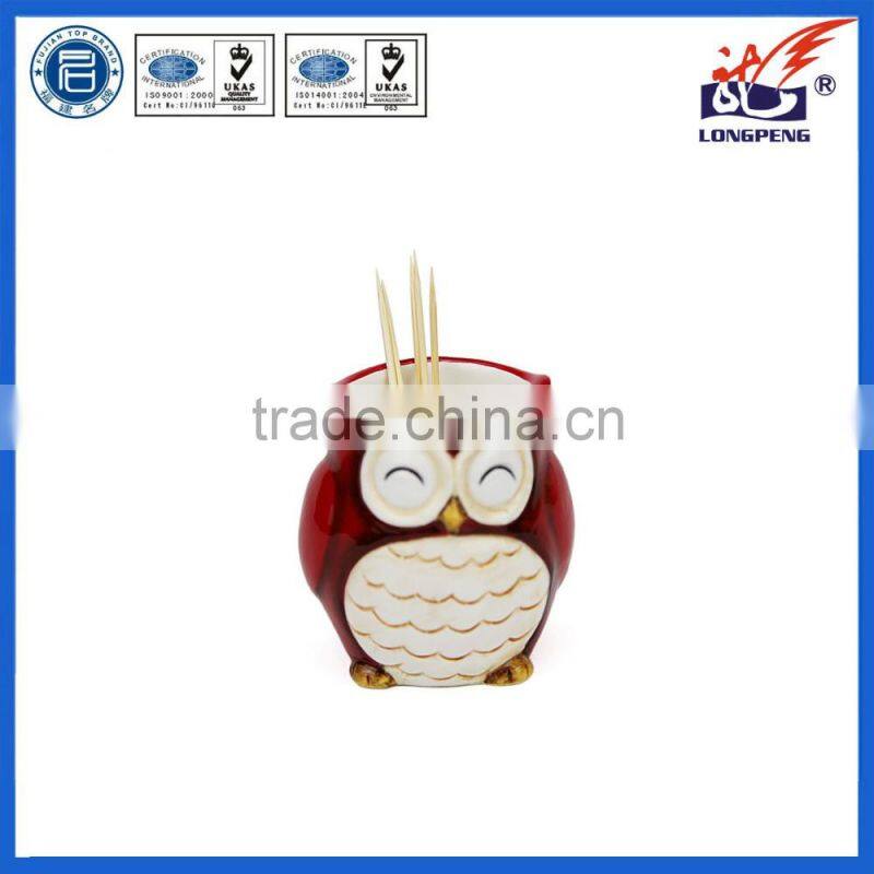 Adorable Ceramic Hollow Owl Toothpick Holder-Red,Cute Owl Ceramic Toothpick Boxes,Owl
