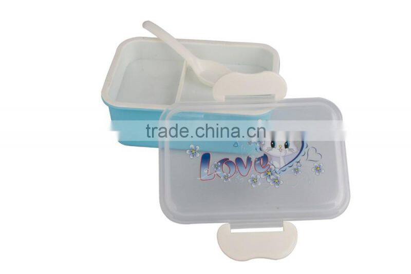 Customized LOGO Retangular Double Layer Plastic Lunch Box With Spoon