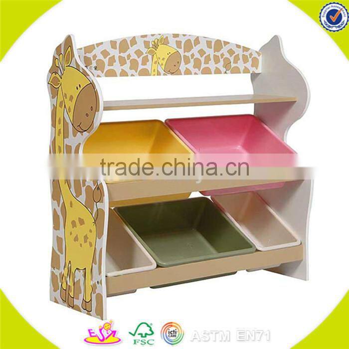 Wholesale simple style wooden Storage rack delicate wooden bin organizer toy storage rack with 12pcs plastic bins W08C039