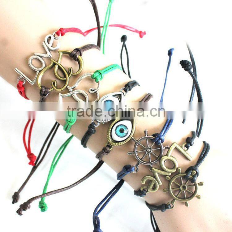 vintage love letter heart evil eye rudder charms bracelet adjustable customized charm wax cord bracelet