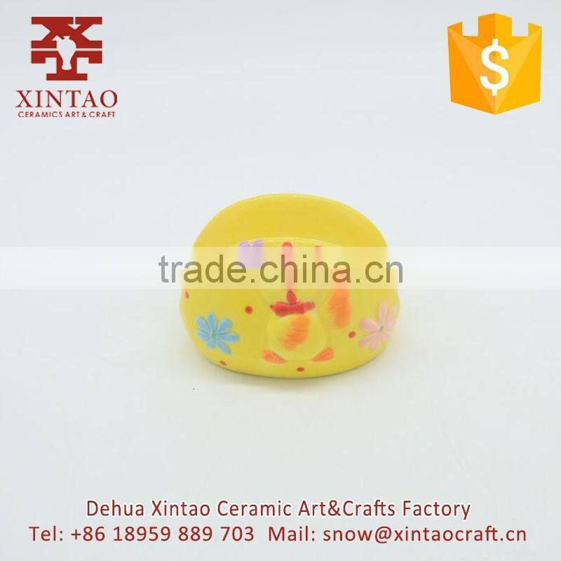 Decorative ceramic table yellow chicken shaped napkin holder for sale