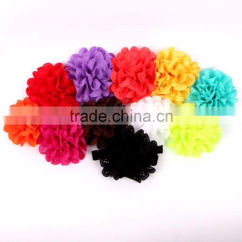 Wholesale Satin Ribbon Roses Flower Baby Hair Bows With Elastic Headband