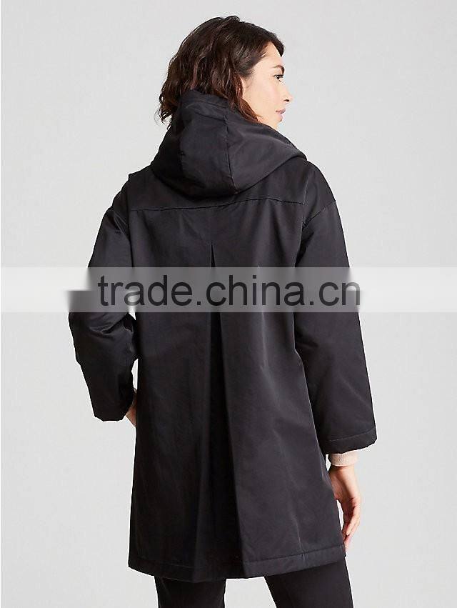 cheap sale solid black women hooded lightweight wind breaker jacket