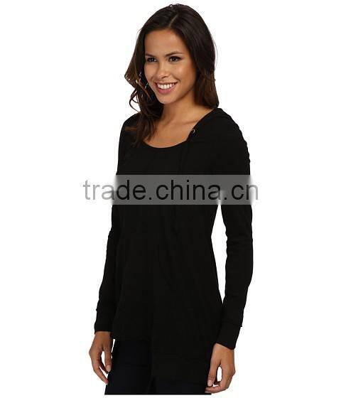 100 % cotton european style plain long sleeve classic jersey fabric pullover hoodie for women