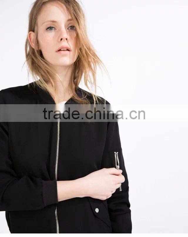 American Apparel Bomber Jacket Two Side Pockets Short Thin Side Zipper Sleeve Coat V-Neck Outerwear