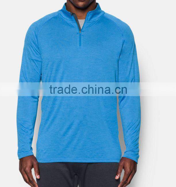 Long sleeve UPF 30 sports gym fitness highneck 1/2 zip t shirt performance t-shirts