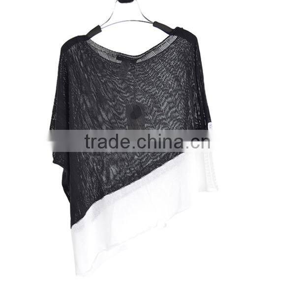 Women blockcolor batwing sleeve seamless knit pullover