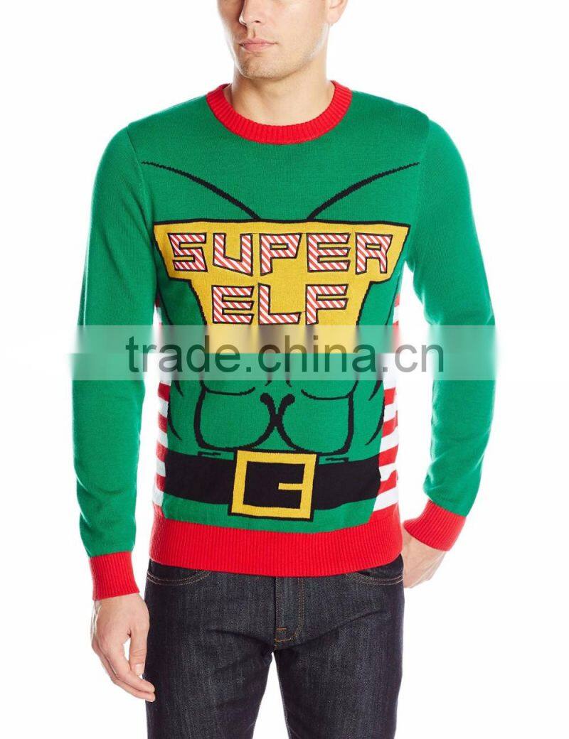 Men Green Sweater Faux-Muscle Pattern Christmas Sweater
