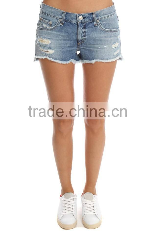 2016 new fashion ladies short tops for jeans ,custom ladies short jeans, hot sell ripped short jeans