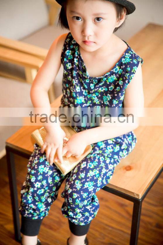 lovely sleeveless dress set chifon blouse set for baby girl printed flower jumpsuit