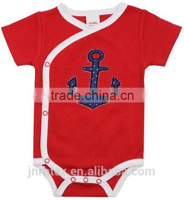 Red and write 3-6 months applique anchor summer wear short sleeve newborn organic cotton baby toddler clothing wholesale china