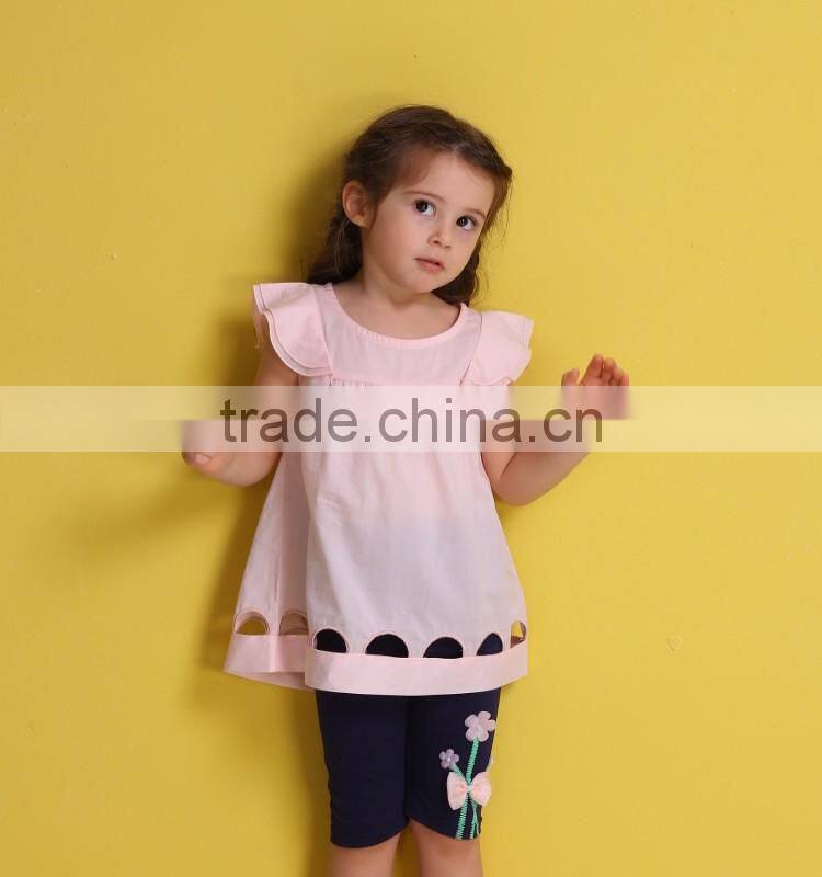 2017 new style lovely pink girl cotton dress scooping wave dress