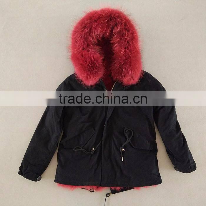 Myfur Custom Navy Outer Parka with Removable Dyed Fox Belly Fur Lined in Wholesale Price