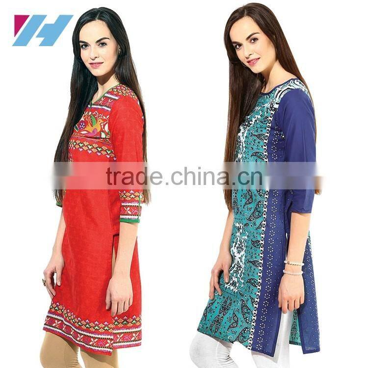 Kurta Wholesale Clothing Printed Long Cotton Kurta