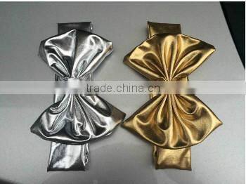 2017 cute large bow hair accessory knitted baby headband gold and silver metal material messy bow headband sweet girls headband